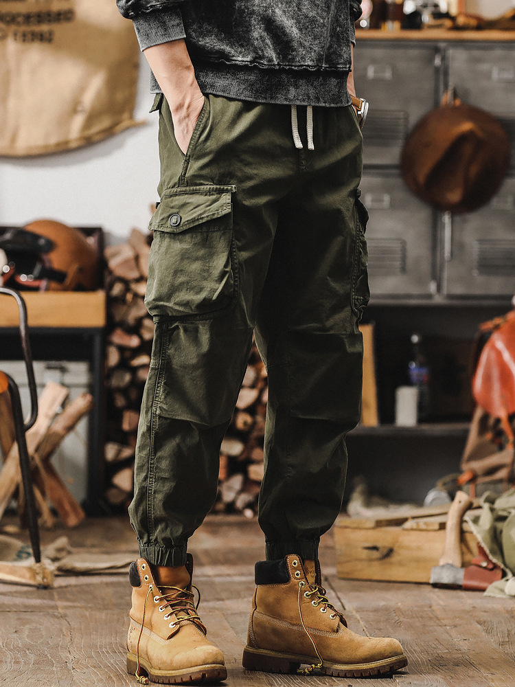 美式重磅復古工裝褲子男春季潮牌寬鬆直筒硬漢獵裝戰術男士休閒褲