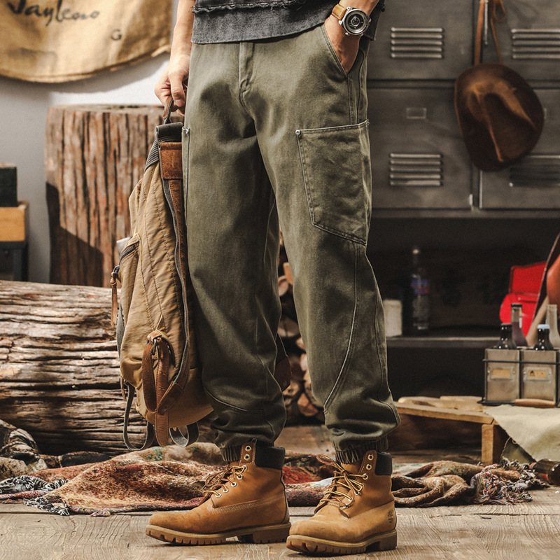 美式復古重磅工裝褲子男春季2025新款束腳褲男寬鬆直筒男士休閒褲