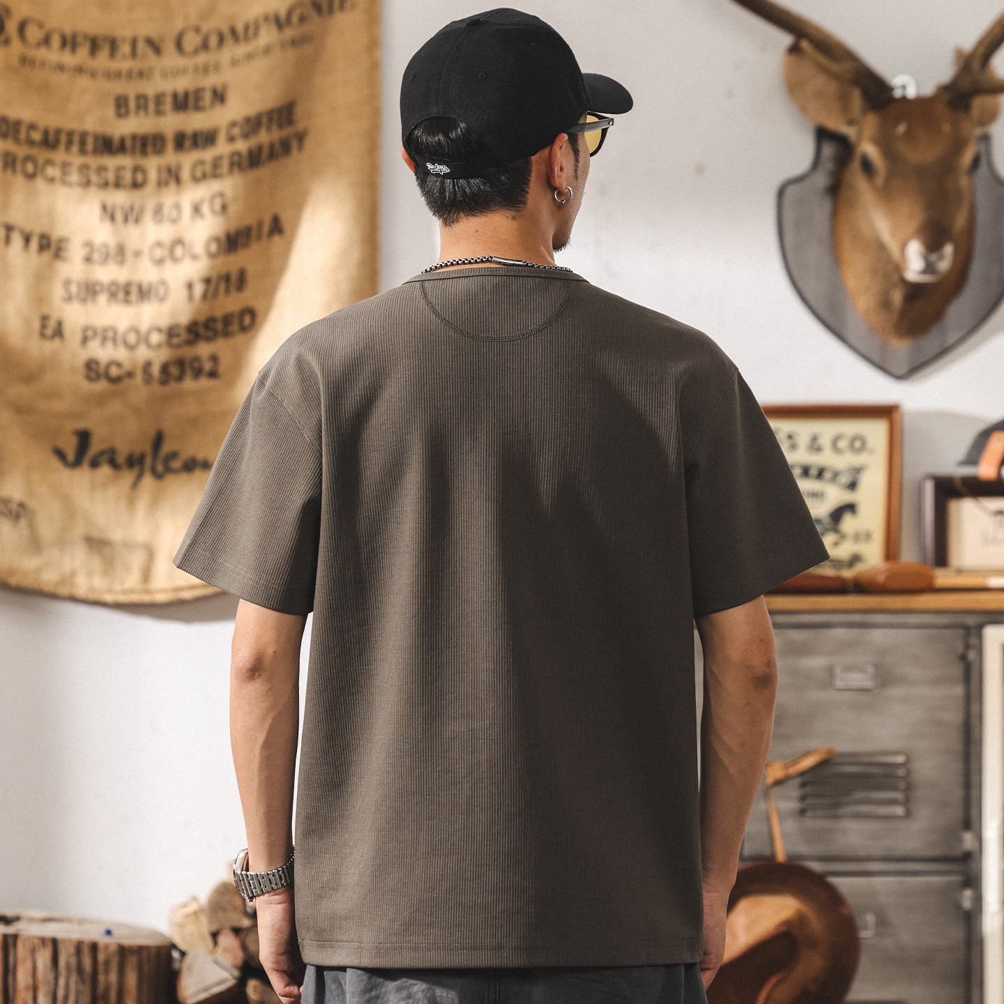 高級感肌理亨利領短袖T恤男士2025新款寬鬆美式復古夏季polo衫男