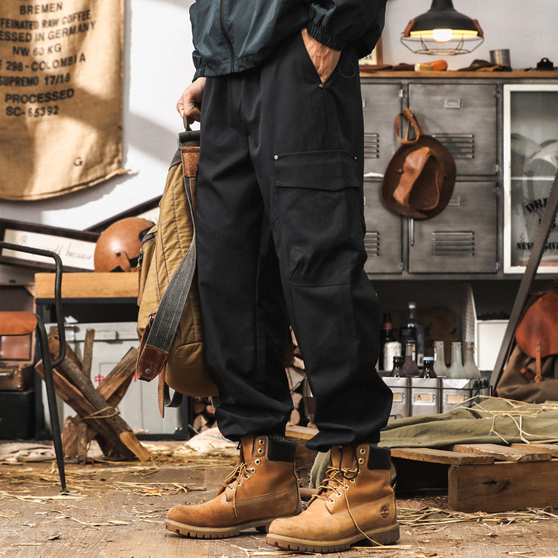 美式復古工裝褲子男秋季寬鬆潮流彎刀褲2024新款男士直筒休閒長褲