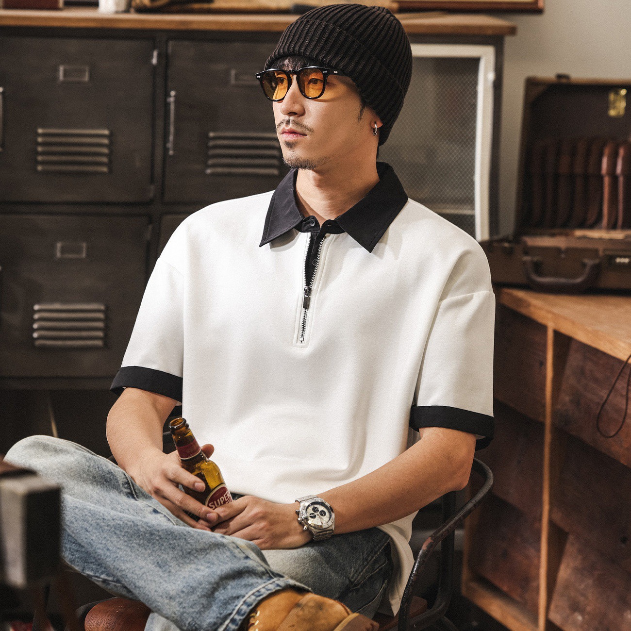 莫代爾涼感糯滑果凍棉T恤男夏季短袖男款寬鬆大碼美式潮牌上衣男