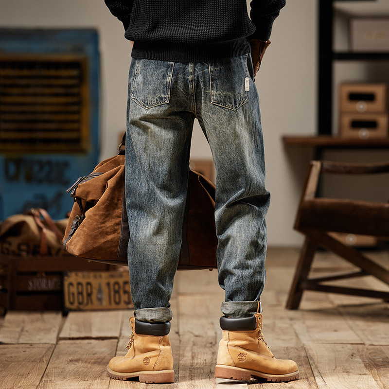 美式復古牛仔褲男2025新款春秋季微錐直筒寬鬆休閒潮牌水洗褲子男