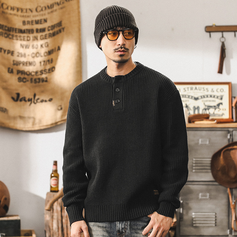 美式重磅復古毛衣男秋冬款簡約慵懶冬季加厚毛線衫外套男士針織衫