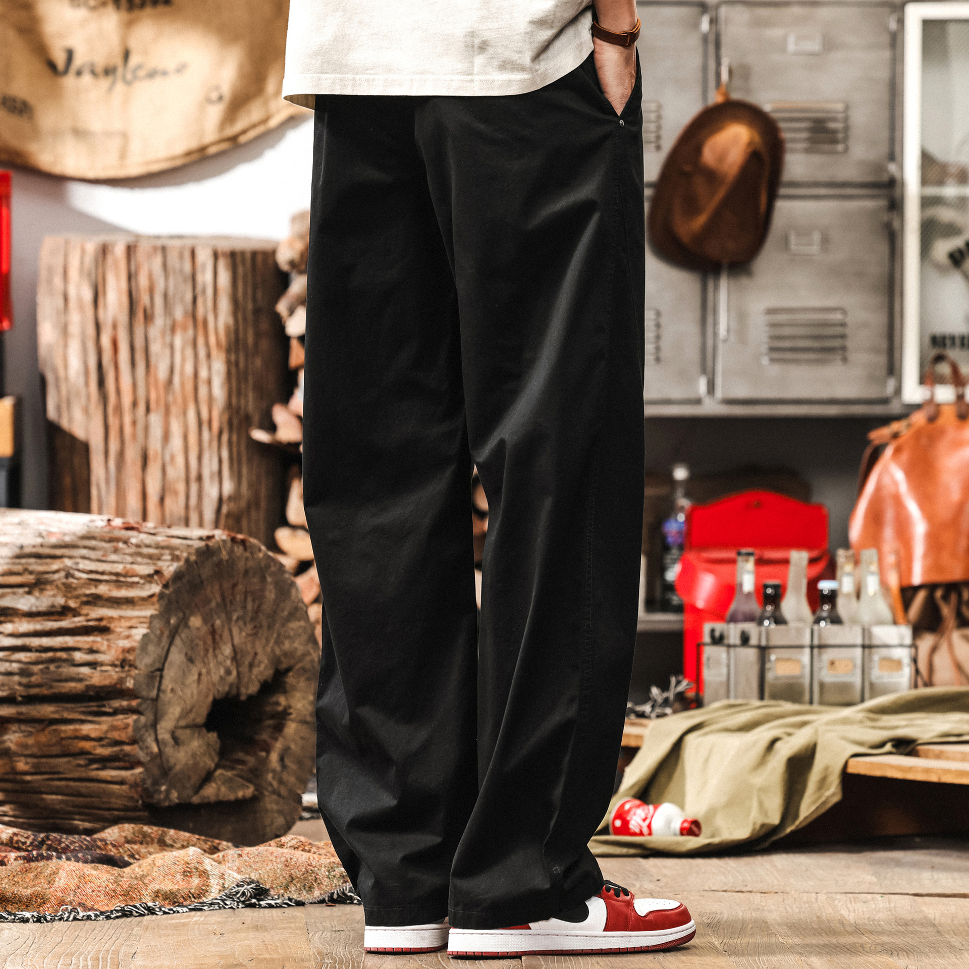 美式復古鬆弛感直筒工裝褲男夏季2025新款寬鬆水洗闊腿褲子男