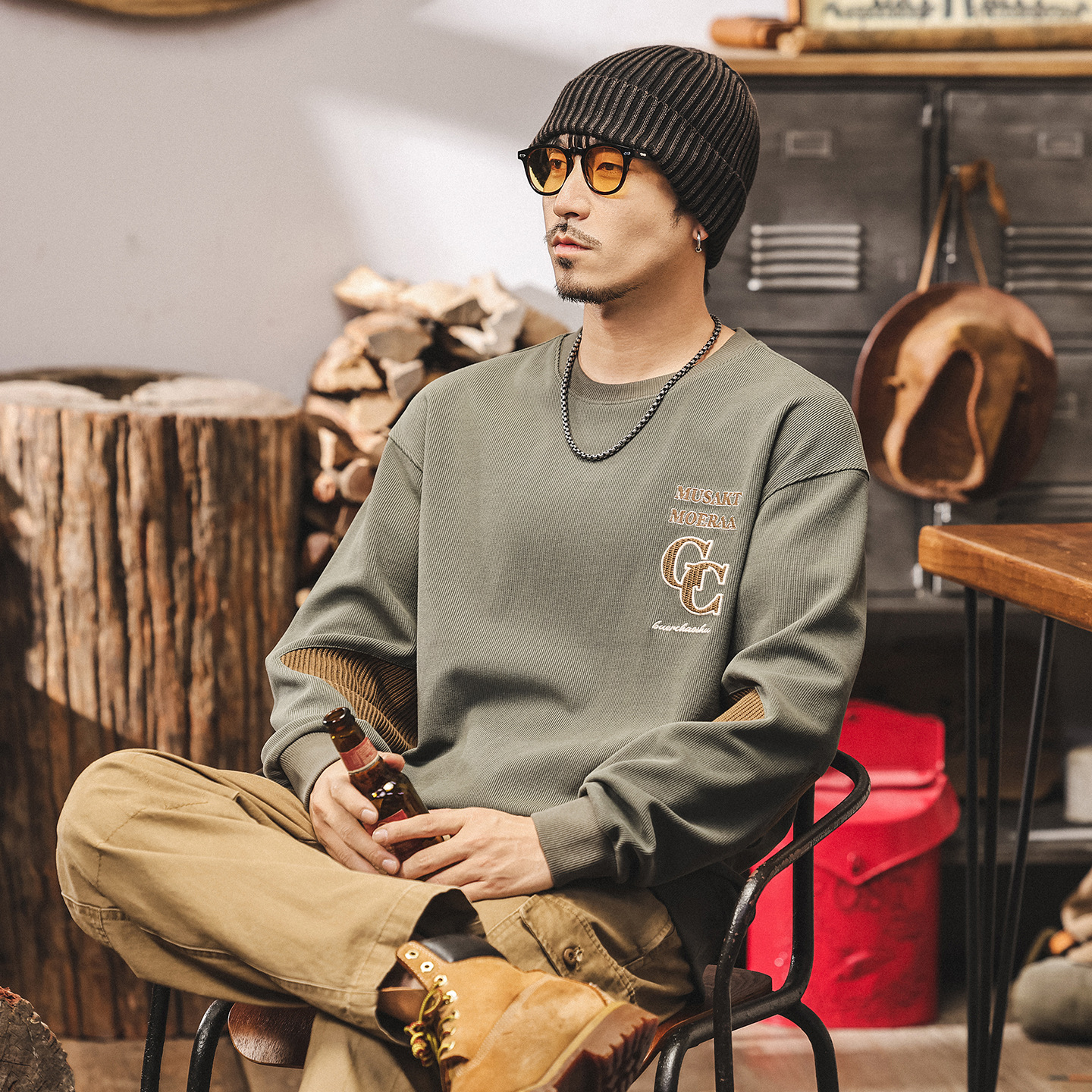 美式復古重磅衛衣男春秋新款潮牌寬鬆休閒上衣秋季圓領長袖t恤男