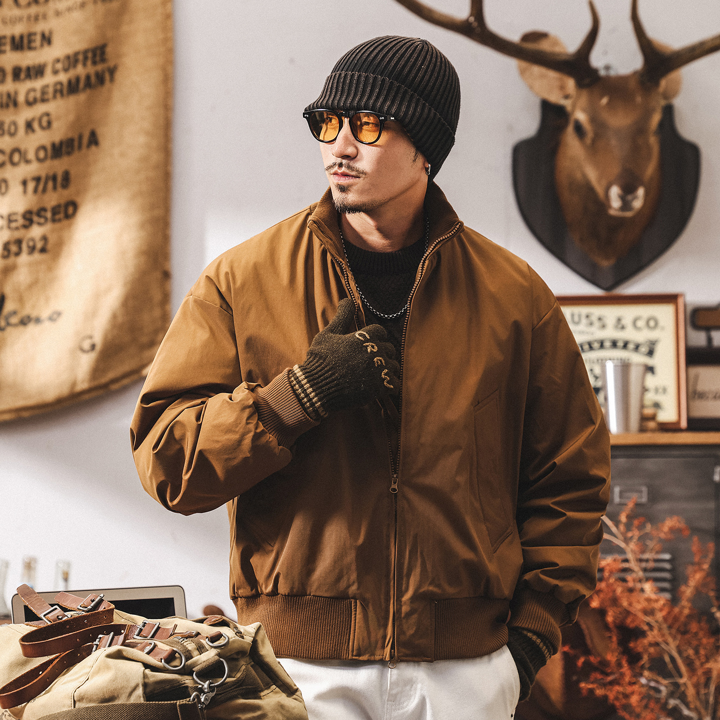 美式復古90鴨絨工裝飛行夾克羽絨服男冬季潮牌短款加厚保暖外套男