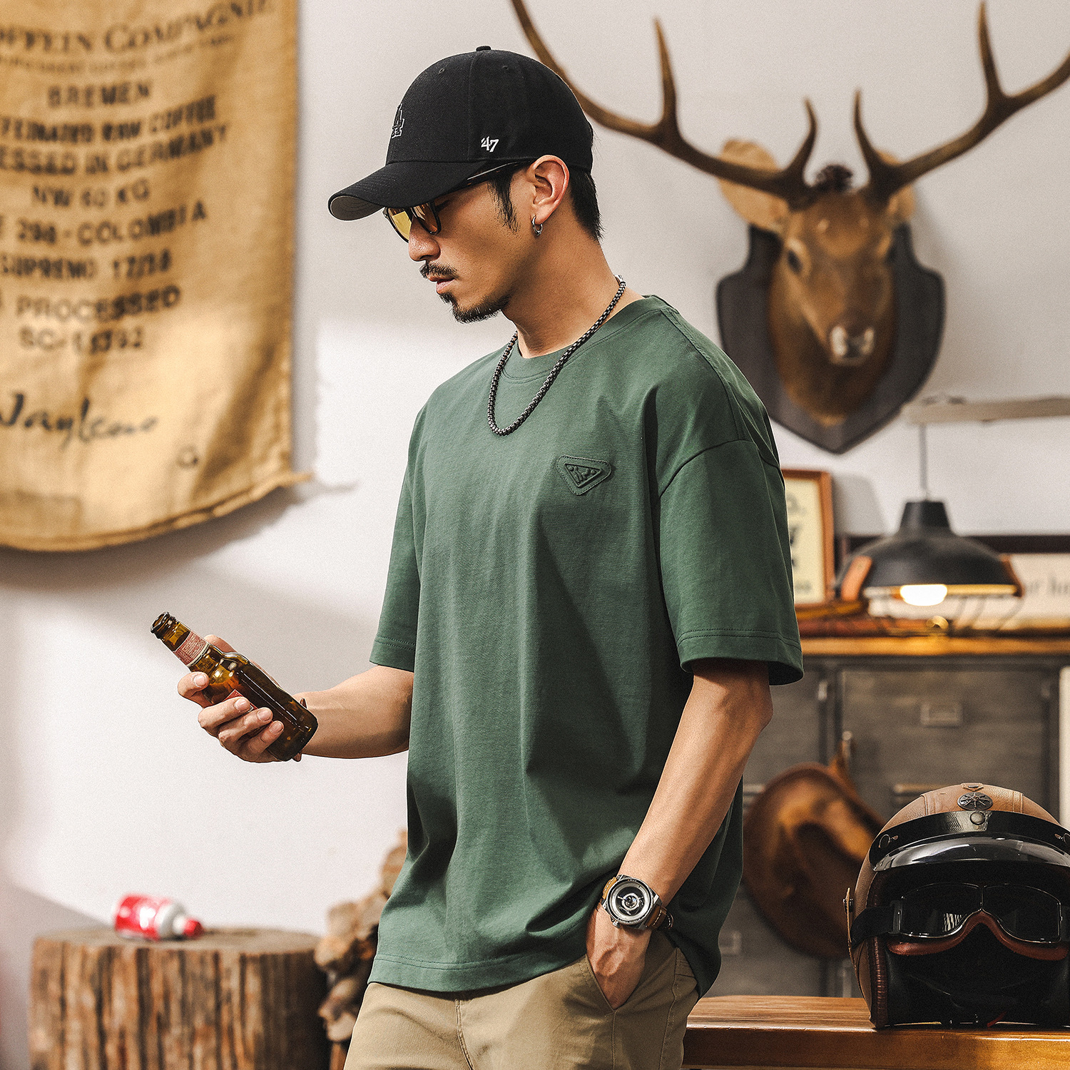 【科技涼感】美式重磅T恤男夏季短袖2025新款潮牌寬鬆上衣男