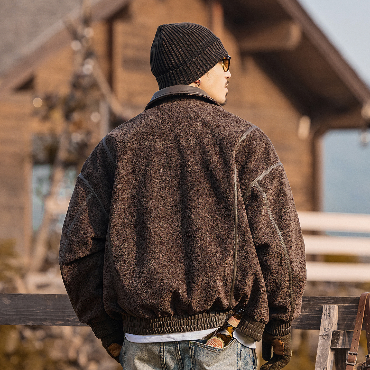 美式復古90純白鴨絨冬季羽絨服男新款潮流加厚保暖搖粒絨皮衣外套