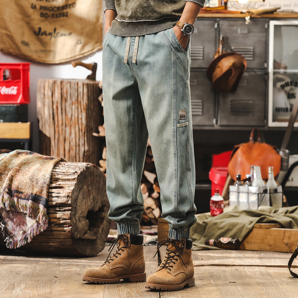 美式復古萊賽爾工裝褲子男潮牌牛仔褲男款夏季2025新款寬鬆束腳褲