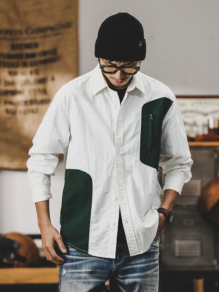 美式山系工装衬衫男长袖2024新款拉链口袋机能户外休闲衬衣男上衣