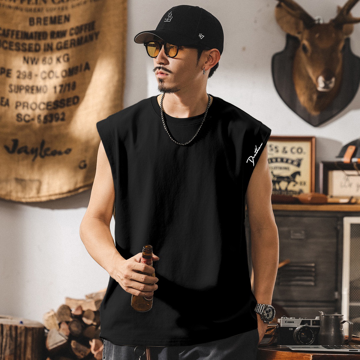 夏季新款涼感健身背心男潮牌寬鬆坎肩休閒大碼夏季無袖t恤男上衣