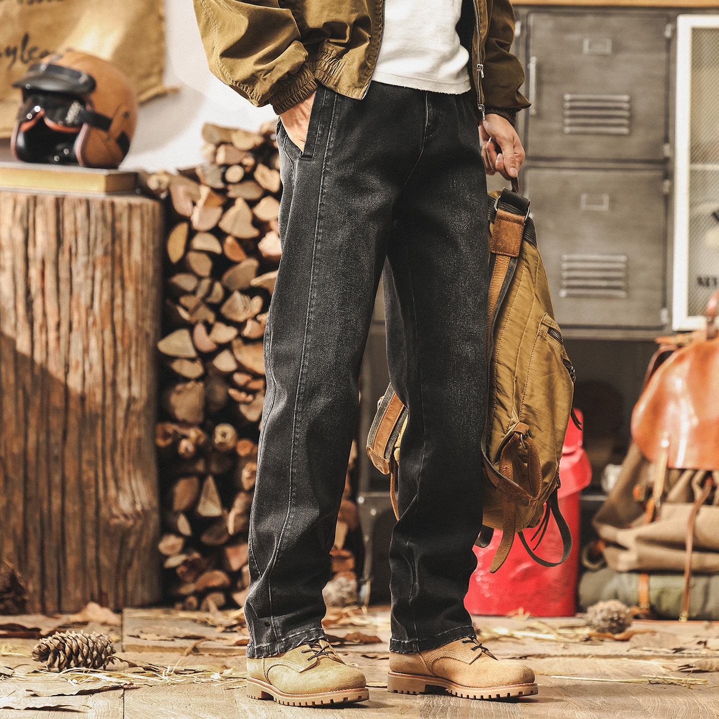 美式牛仔褲男復古水洗做舊工裝褲子男秋季潮牌寬鬆直筒男士休閒褲