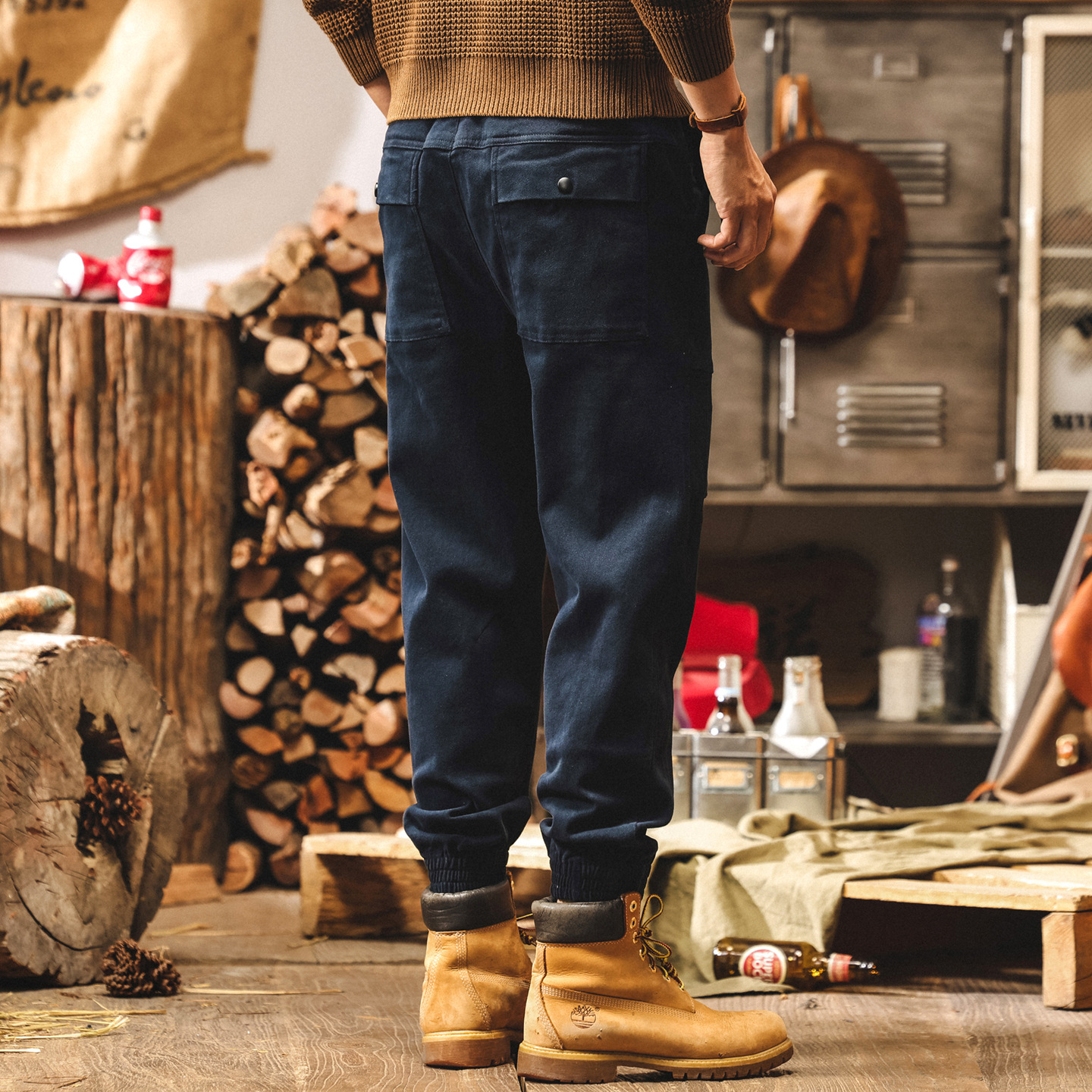 美式復古藏青色工裝褲子男士2025秋季潮牌寬鬆直筒束腳男士休閒褲