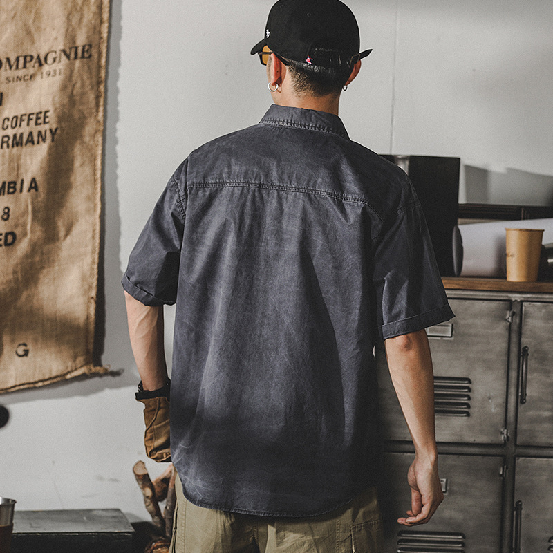 美式重磅復古水洗短袖polo衫男夏季潮牌廓形寬鬆日系T恤男潮