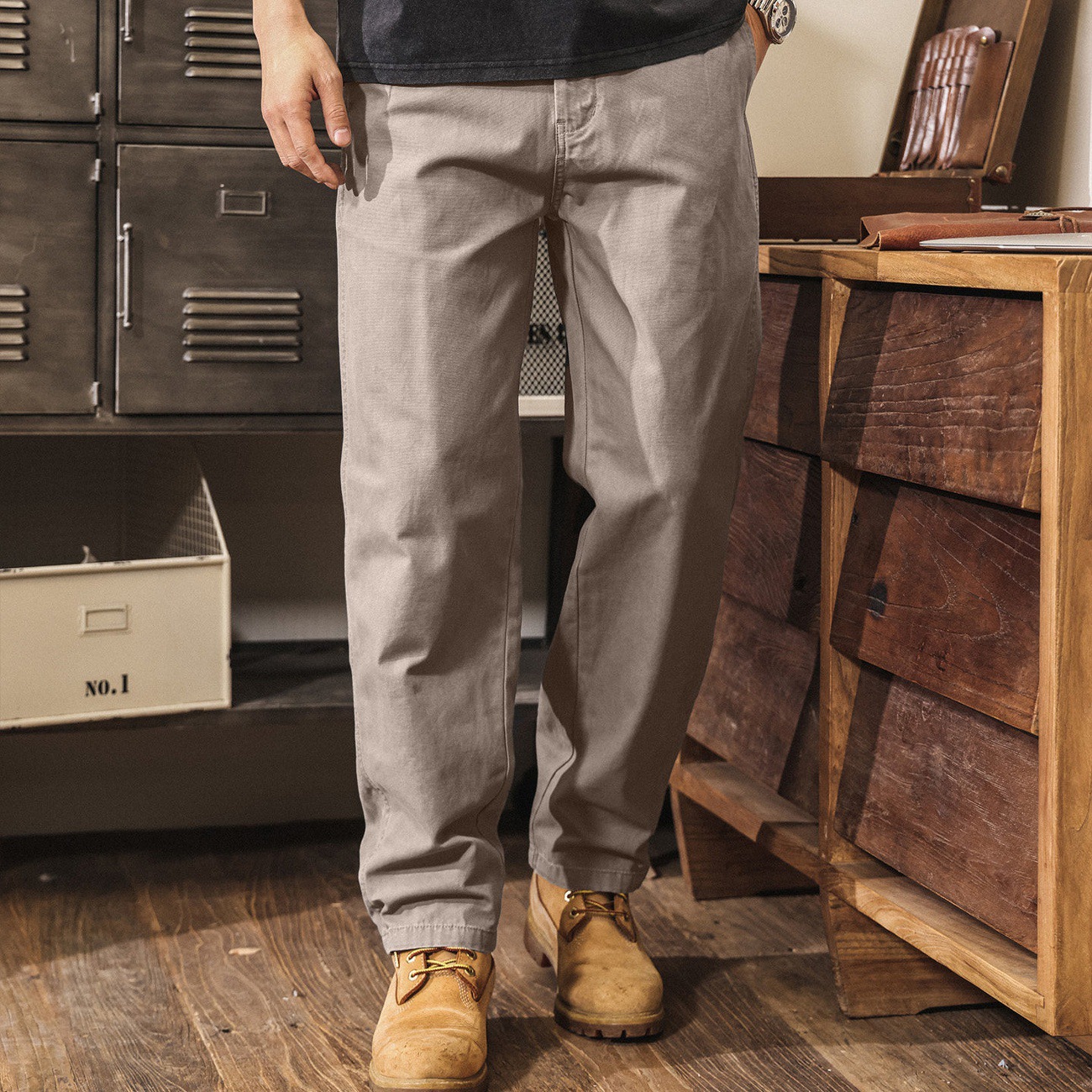 美式復古春季工裝褲子男2026新款潮牌直筒長褲寬鬆卡其色休閒褲男