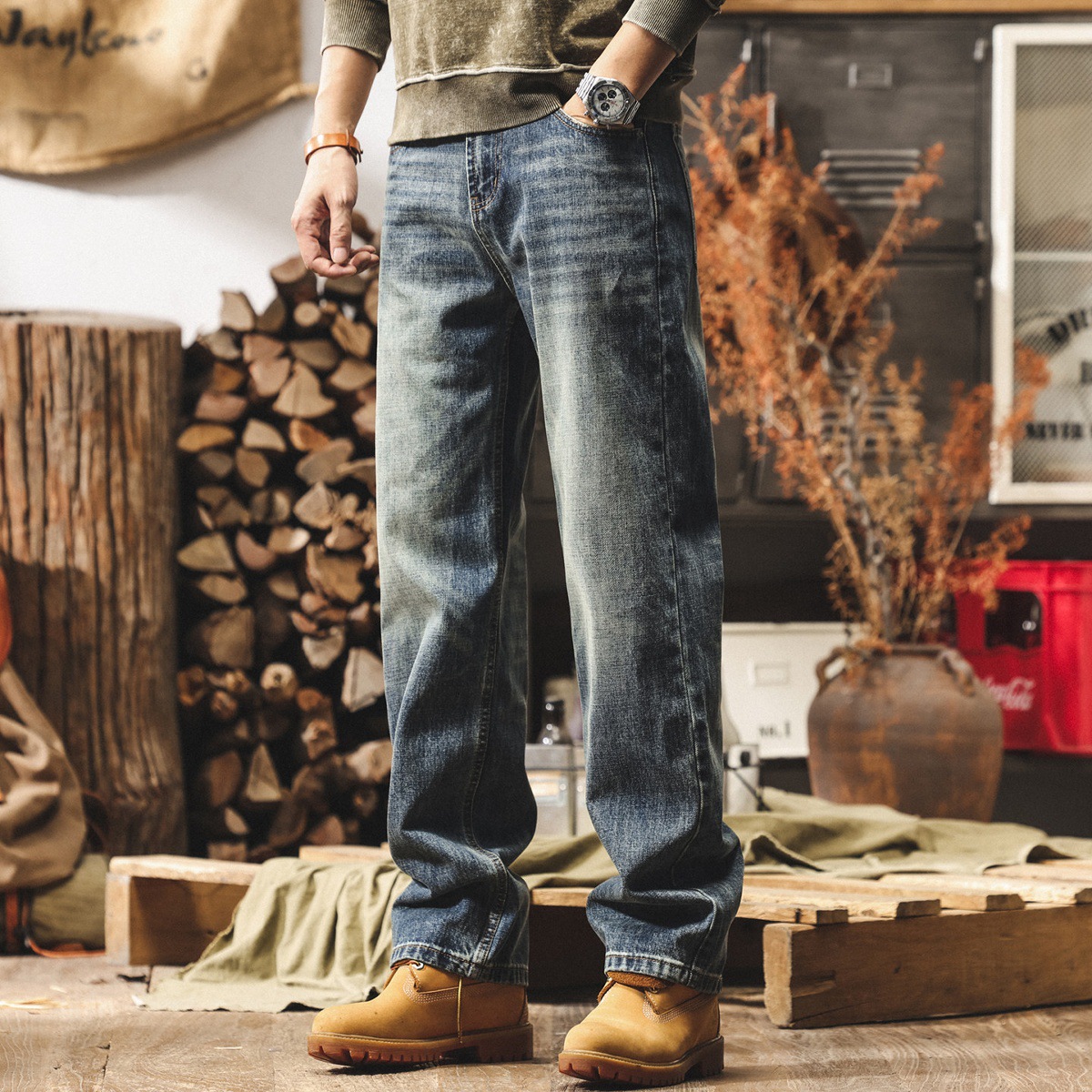 美式復古水洗牛仔褲男春季2026新款潮牌寬鬆休閒長褲男士直筒褲子