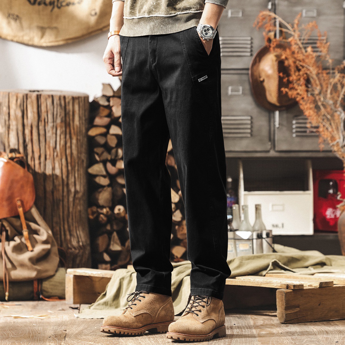 美式復古加絨工裝褲男款2025冬季潮牌直筒男士褲子加厚寬鬆休閒褲