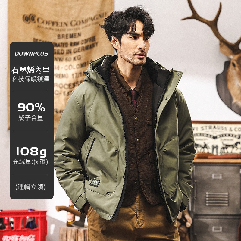 90鴨絨冬季羽絨服男寬鬆加厚2024新款城市戶外通勤保暖工裝外套男