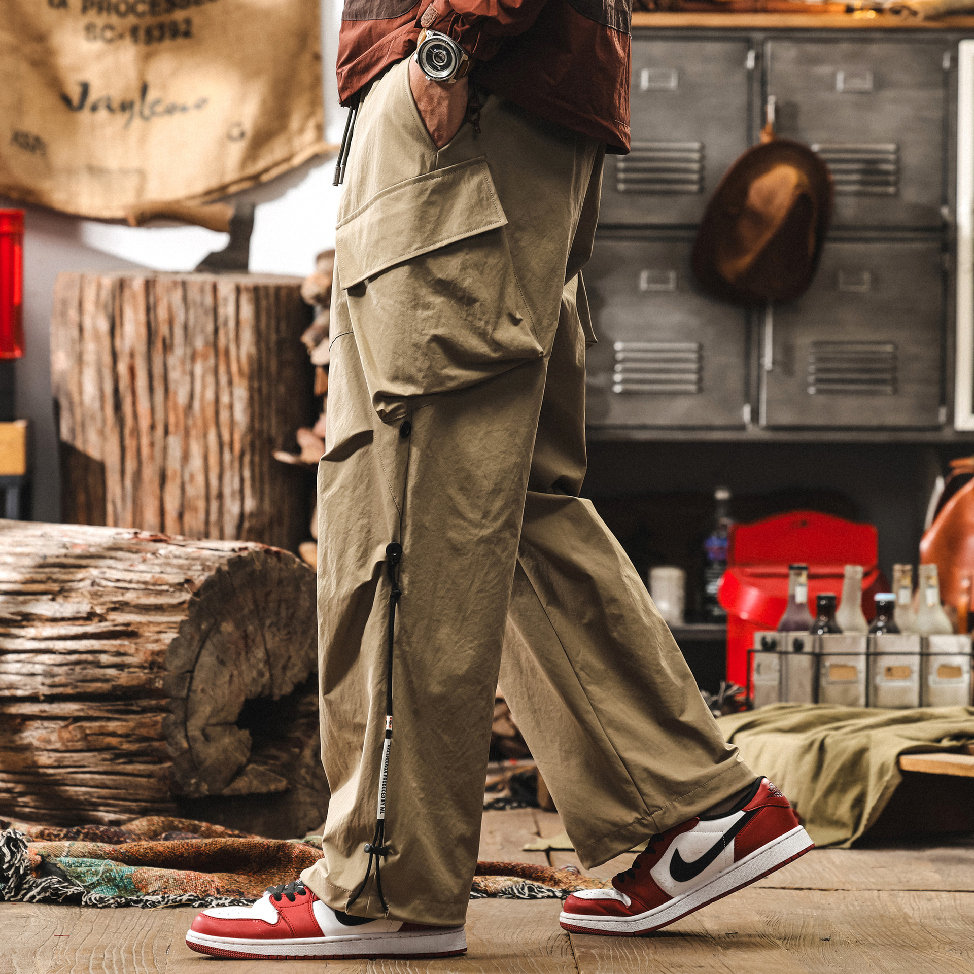 冰絲速幹長褲男士休閒褲寬鬆潮牌工裝褲子男夏季美式戶外傘兵褲男