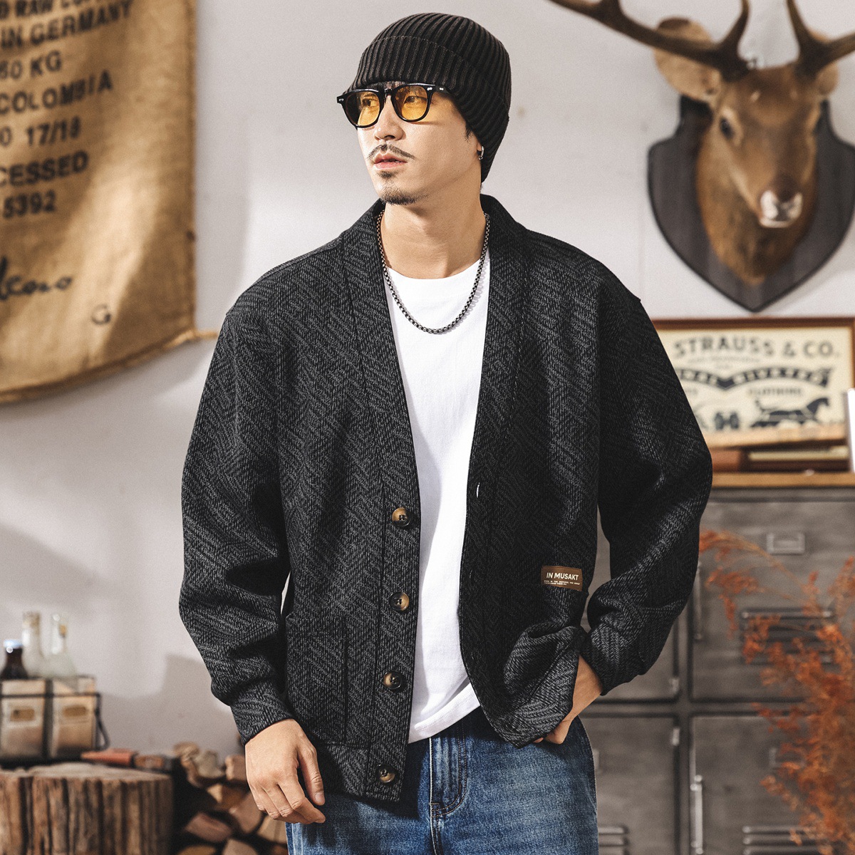 美式復古400g重磅開衫衛衣男春秋款寬鬆潮牌針織衫男秋季男士外套