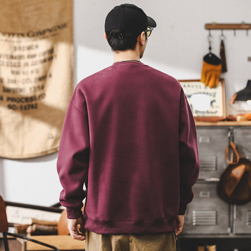 美式潮牌重磅酒紅色衛衣男款2024新款秋季寬松印花套頭休閑上衣男
