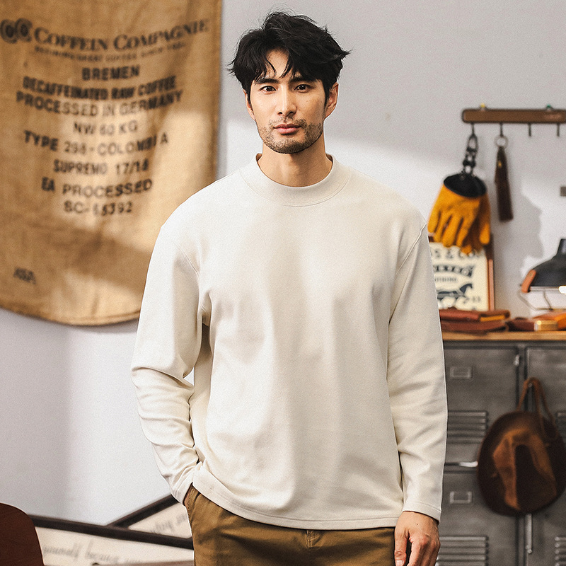 美式復古重磅長袖T恤男秋季2024新款寬鬆潮牌高端德絨保暖打底衫