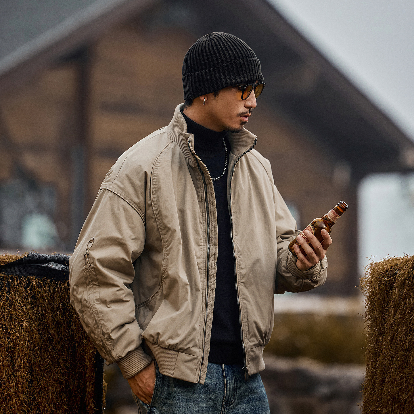 美式復古90白鴨絨蓬鬆工裝羽絨服男款冬季加厚保暖寬鬆飛行員外套