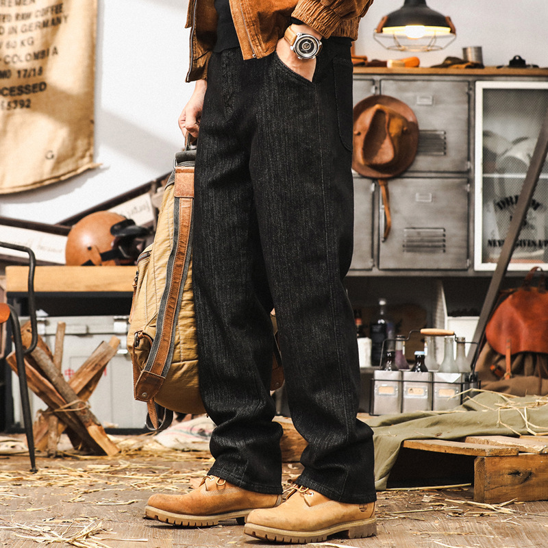 美式經典復古牛仔褲男秋裝2024新款休閒寬鬆活動染色直筒長褲