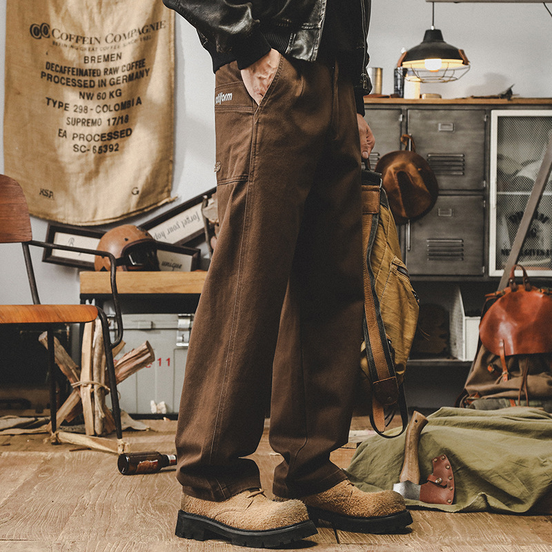 傑雷諾秋季美式複古工裝褲子男直筒2024新款寬松潮牌男士休閑長褲