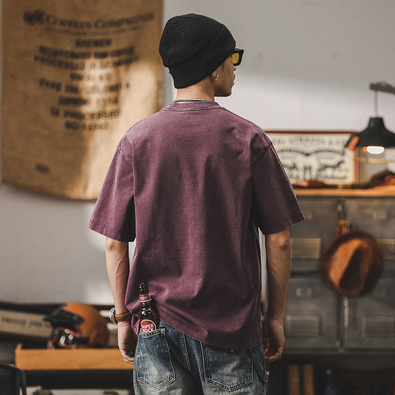 美式300g重磅短袖T恤男夏季2024新款寬鬆上衣男復古水洗潮牌衣服