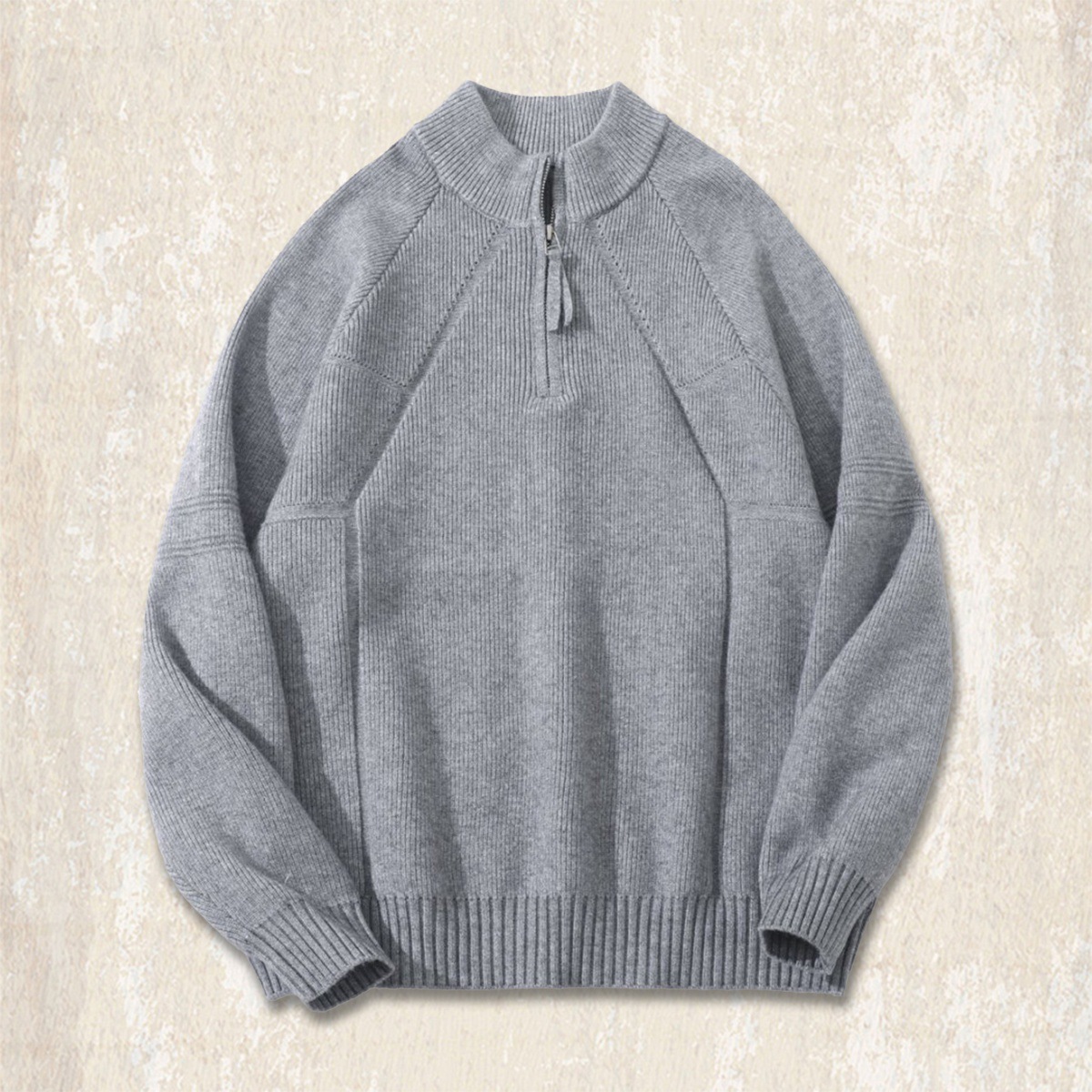 美式復古7針重磅半拉鍊毛衣男秋冬寬鬆慵懶風半高領針織衫外套男