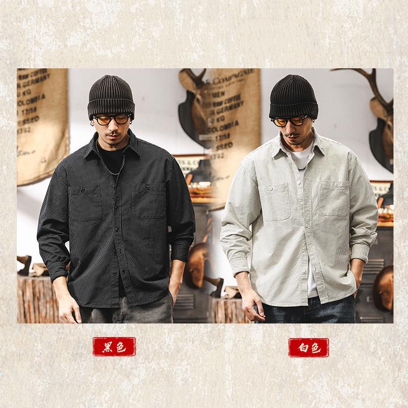 40支牛津紡條紋襯衫男美式復古2025新款潮牌休閒春季長袖上衣襯衣