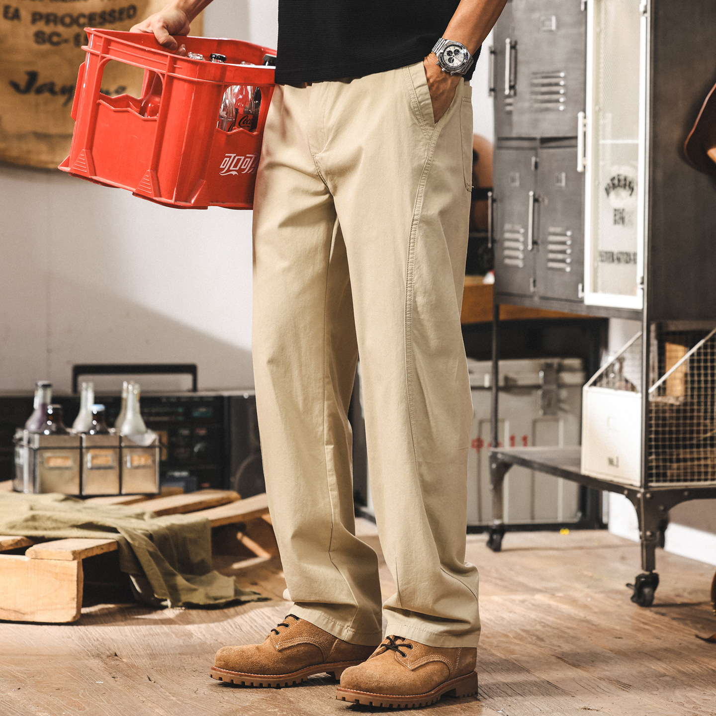 夏季薄款萊賽爾休閒褲男士2025新款潮牌寬鬆直筒卡其色工裝長褲子