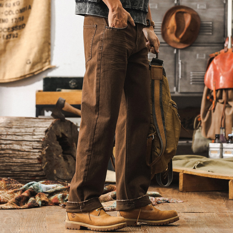 美式復古咖色美拉德牛仔褲男款直筒潮牌男士休閒褲秋季工裝褲子男