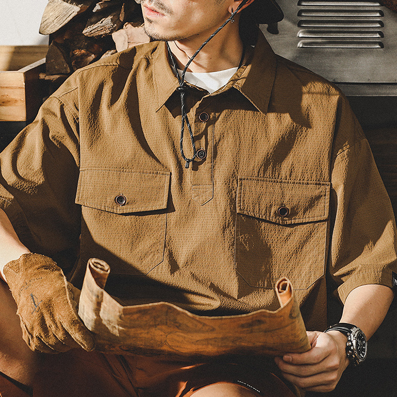 杰雷諾美式復古套頭工裝襯衫男短袖夏季2024年新款半袖衣服POLO衫