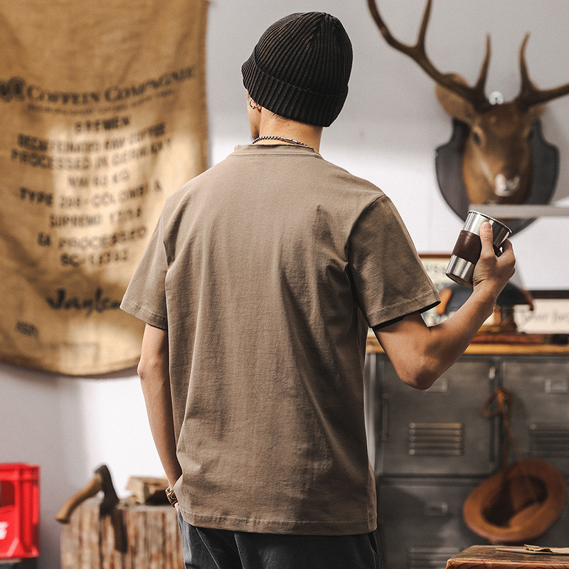 美式復古250g重磅短袖T恤男夏季潮流T恤2025新款亨利領polo衫上衣