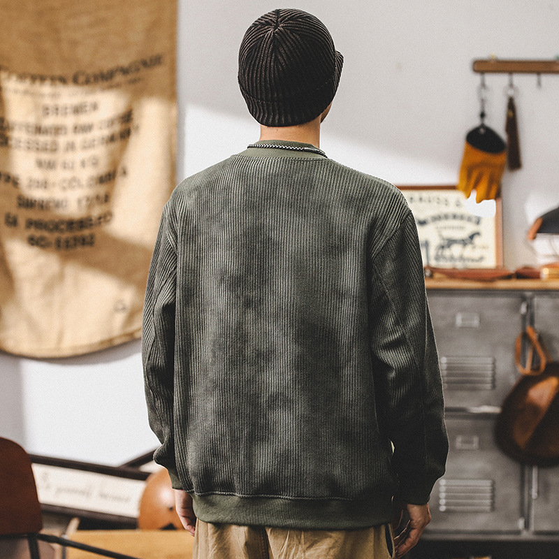 美式重磅針織肌理感衛衣男秋季寬松潮牌複古暈染圓領休閑上衣男款