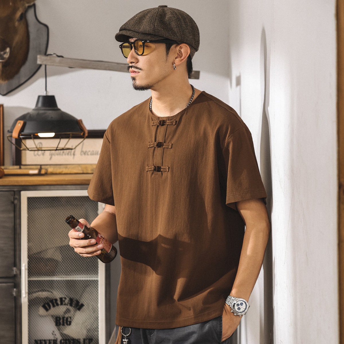 中式國風男士短袖Polo衫夏季新款國潮復古t恤男裝寬鬆體恤上衣男T