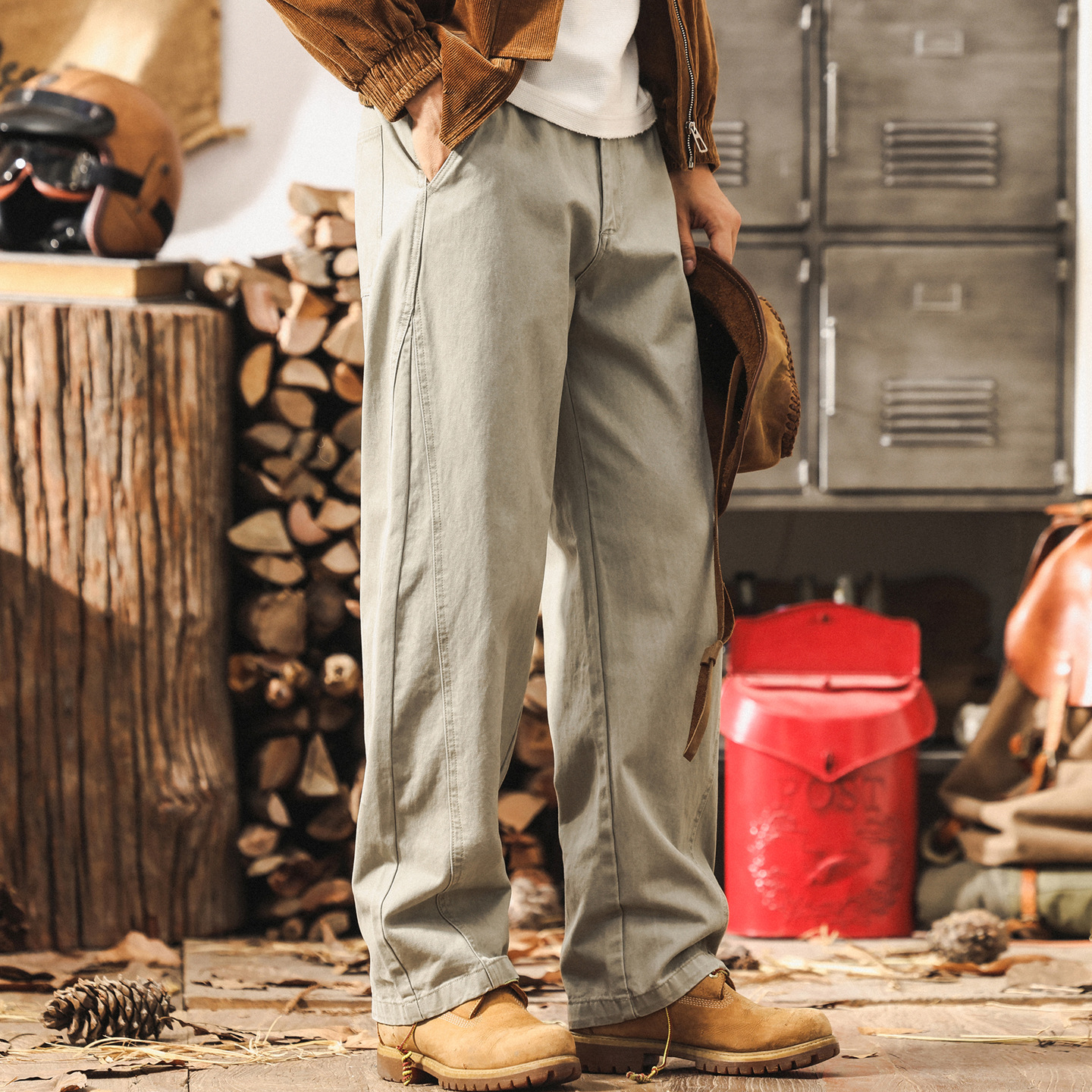 美式復古淺灰色工裝褲子男2025新款春秋闊腿長褲男寬鬆直筒休閒褲