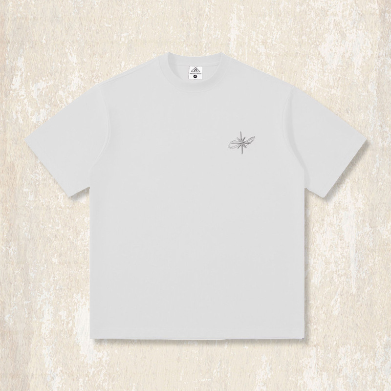 【涼感科技】美式復古簡約刺繡短袖男夏季T恤潮牌寬鬆酒紅色上衣