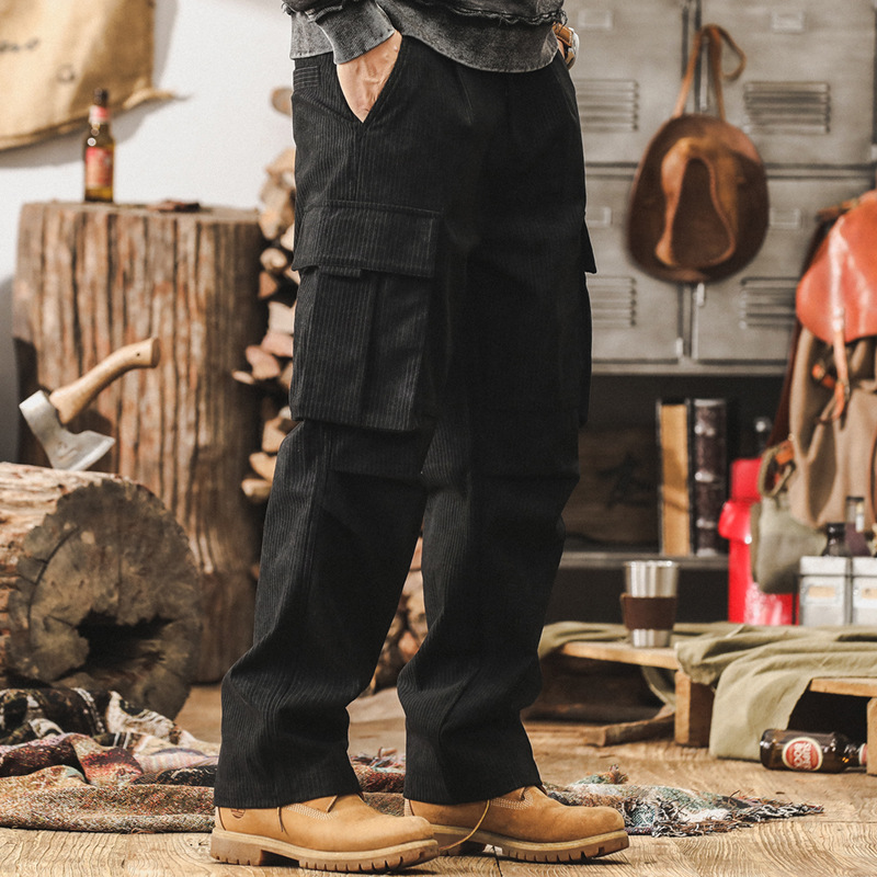 美式復古燈芯絨慵懶鬆弛感工裝褲子男秋季新款潮牌寬鬆男士休閒褲