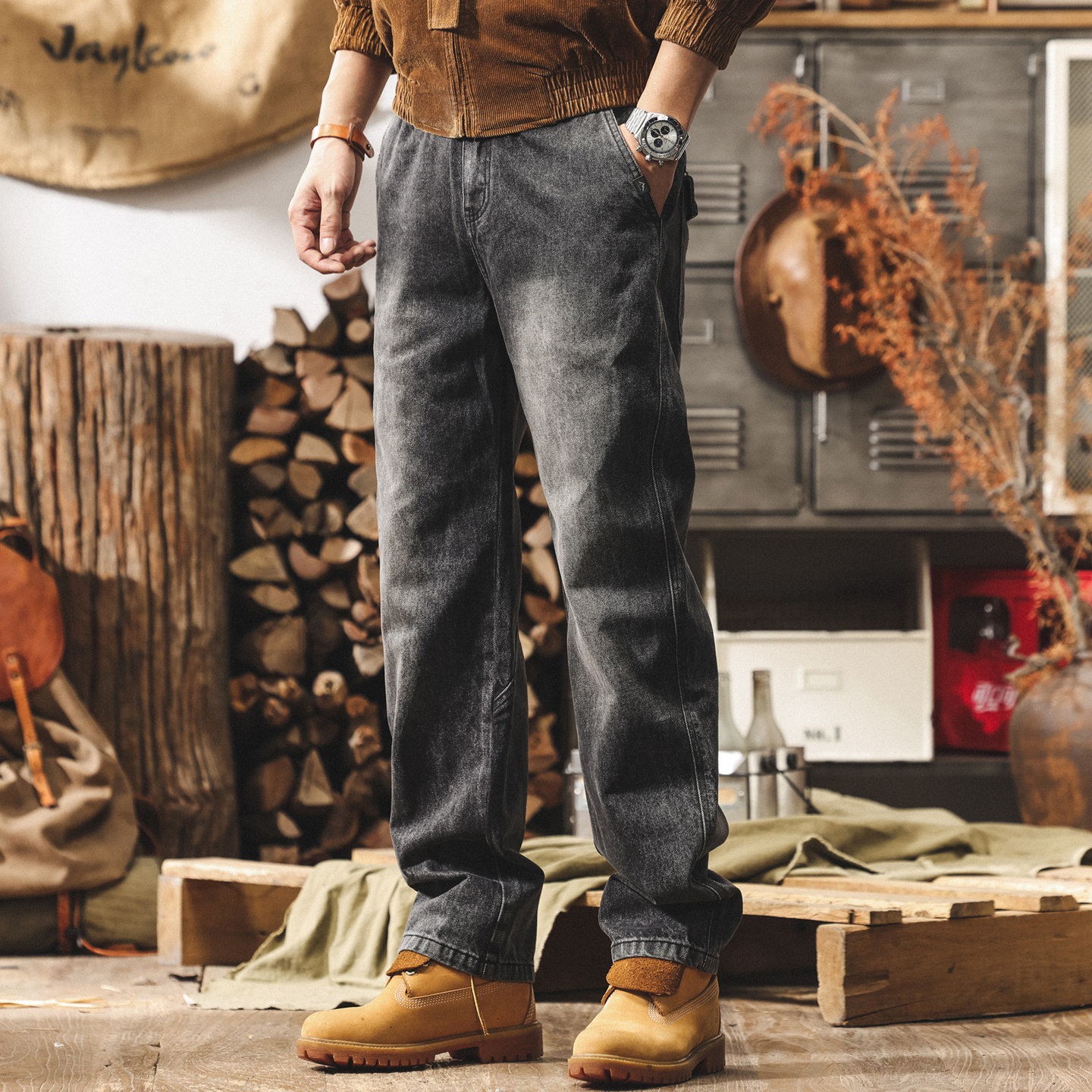 美式復古水洗工裝褲子男直筒春季新款潮牌牛仔褲男士寬鬆休閒長褲