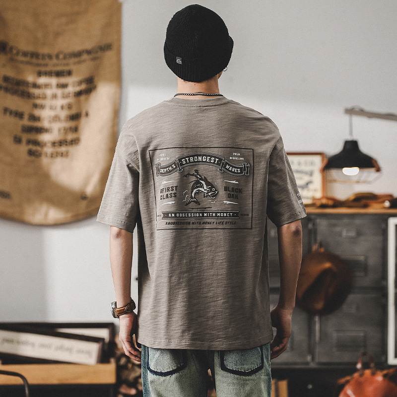 高級感竹節棉T恤男短袖夏季2024新款立體印花美式重磅半袖衣服男