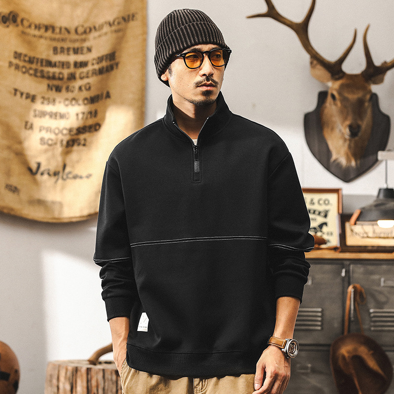美式復古重磅半高領衛衣男秋冬款2024新款潮牌寬鬆休閒外套男秋季