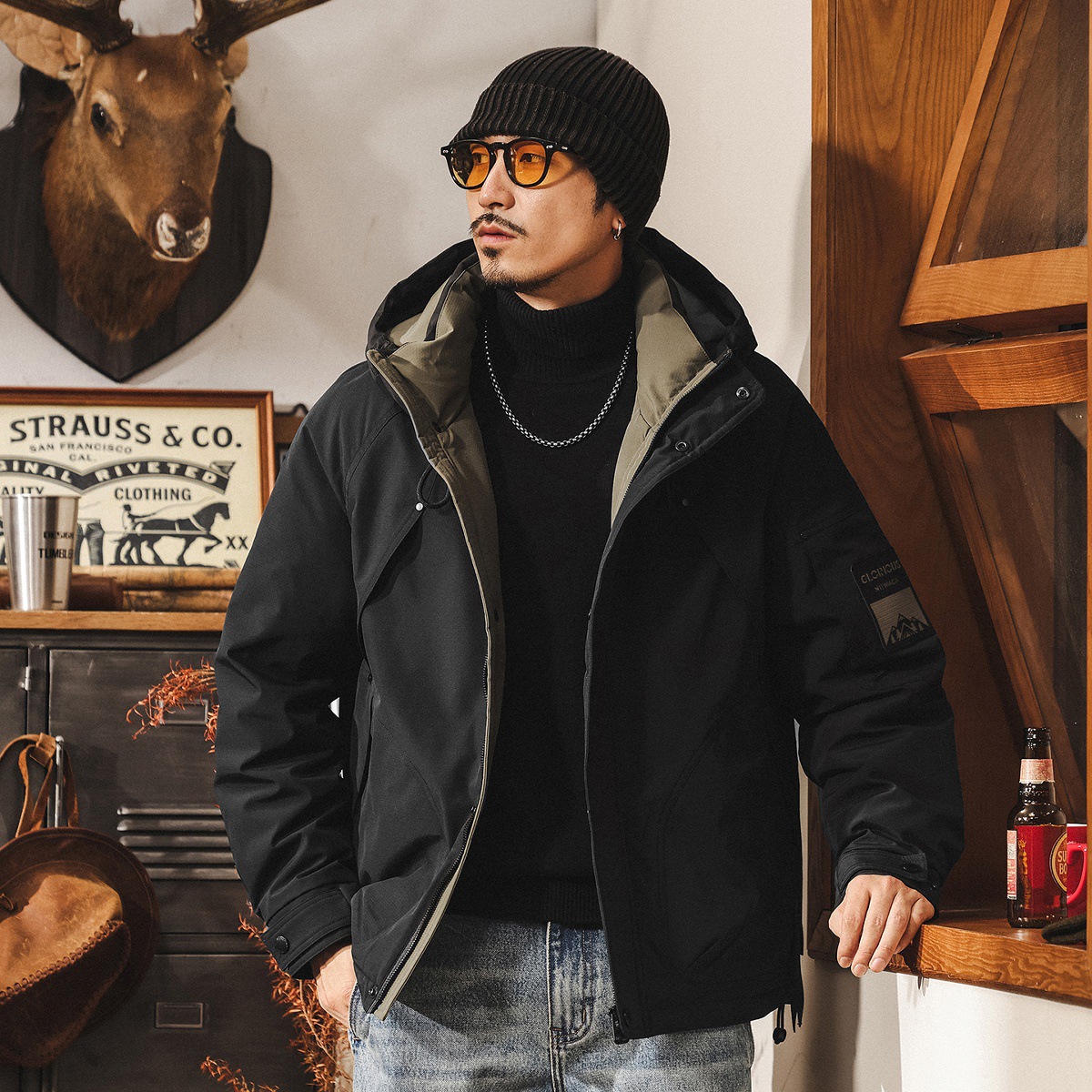 美式復古高充絨冬季羽絨服男款加厚潮牌工裝派克服禦寒保暖外套男