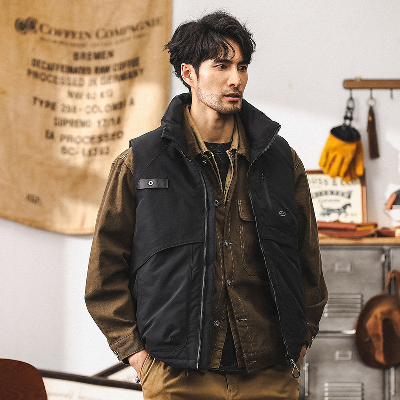 90白鴨絨美式復古羽絨馬甲男冬季寬鬆潮牌工裝羽絨服男款冬季外套