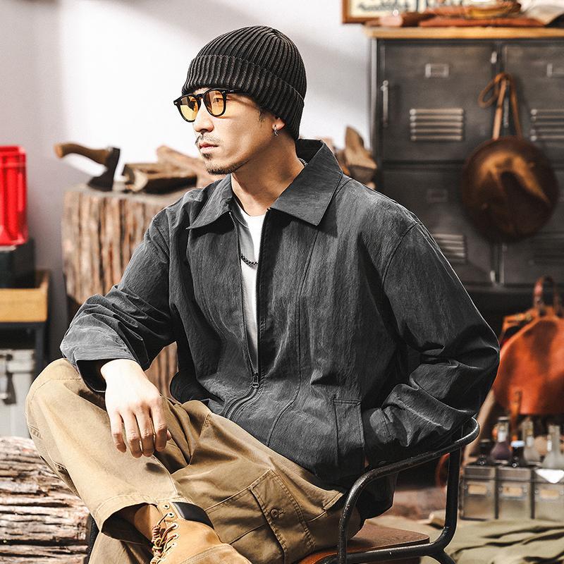 萊賽爾天絲高級感外套男春秋2025新款美式復古潮牌短款寬鬆夾克男