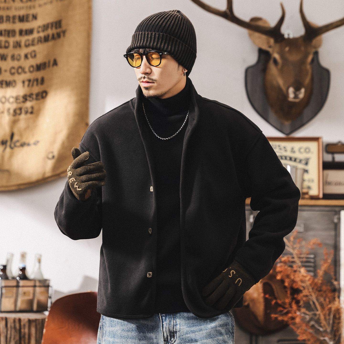 美式復古重磅保暖內膽戶外抓絨衣男冬季加厚內搭搖粒絨休閒外套男