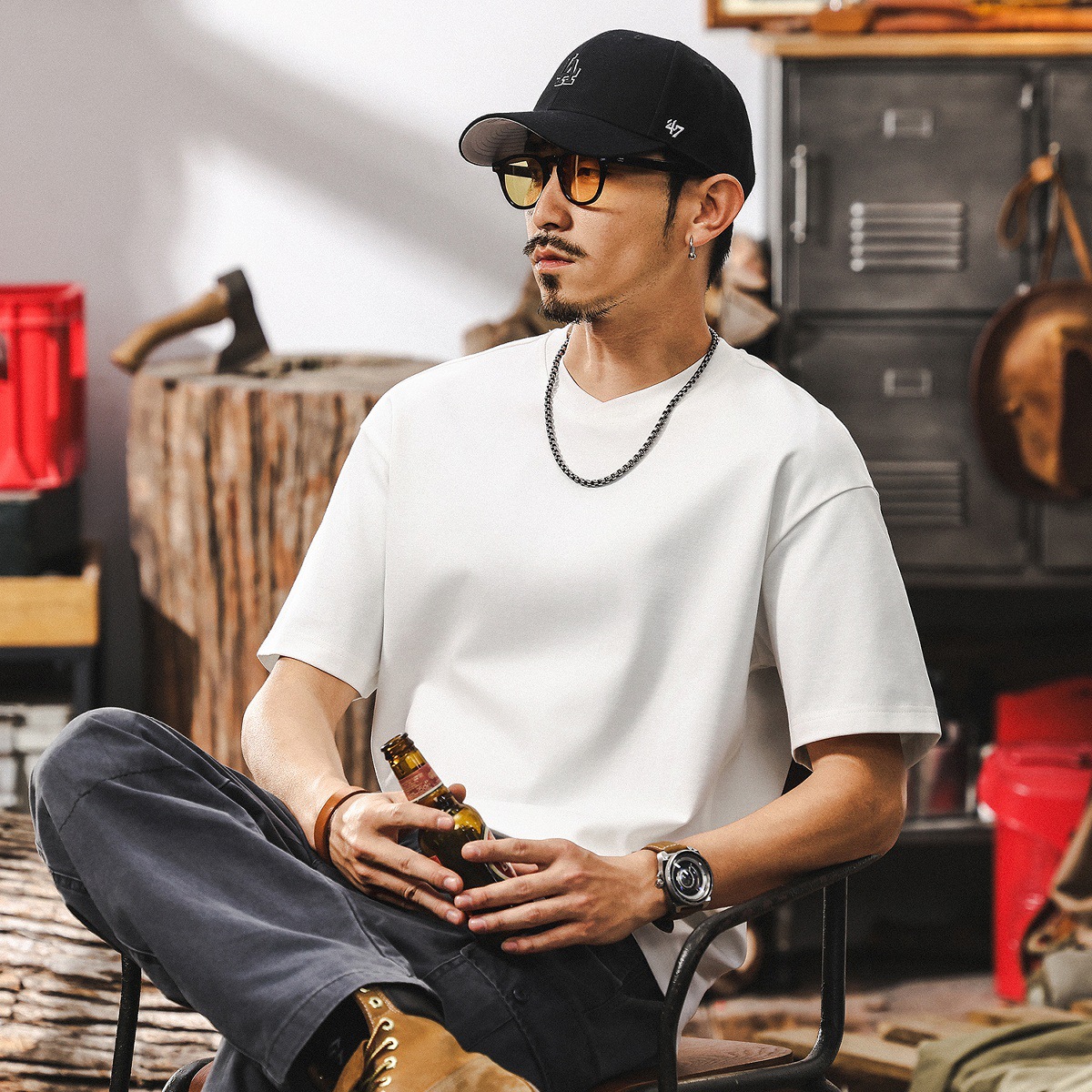 【7A級抗菌除蟎】涼感T恤男夏季短袖潮牌寬鬆簡約基礎上衣男