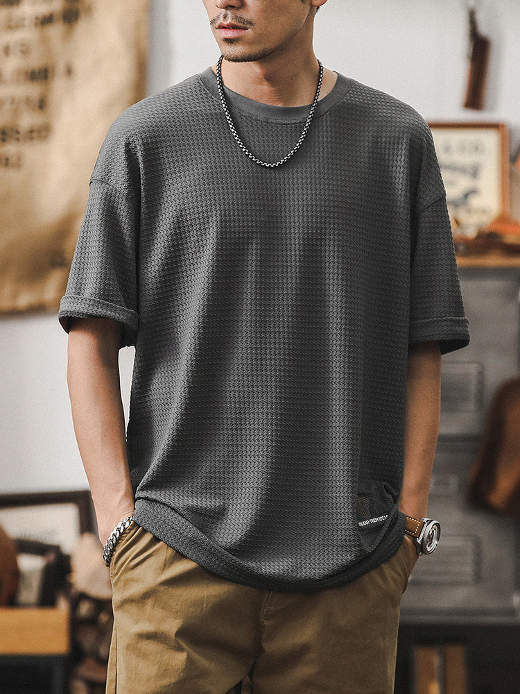 夏季薄款冰絲涼感短袖男2024新款潮牌格紋男士T恤寬鬆垂感半袖男